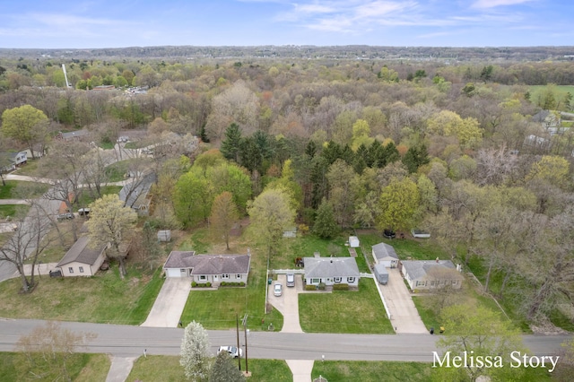 bird's eye view with a view of trees