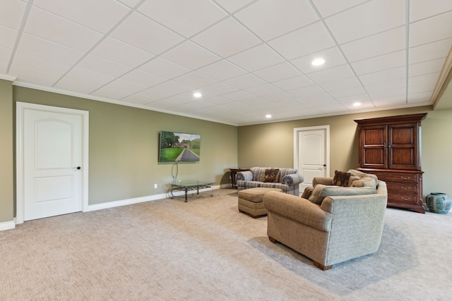 11599 Erins Way, Romeo, MI 48065 - living area with carpet floors, recessed lighting, crown molding, baseboards, and a drop ceiling