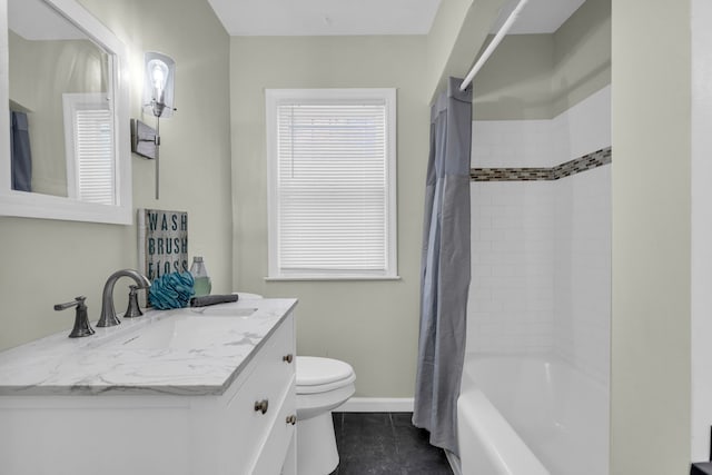 19950 Gilchrist St, Detroit, MI 48235 - bathroom featuring tile patterned flooring, shower / bath combo with shower curtain, vanity, toilet, and baseboards