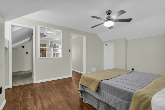 19950 Gilchrist St, Detroit, MI 48235 - bedroom featuring a closet, wood finished floors, lofted ceiling, baseboards, and ceiling fan