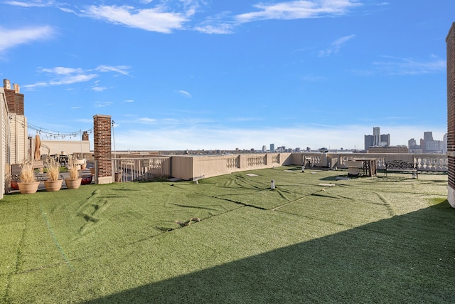 view of grassy yard with a view of skyline