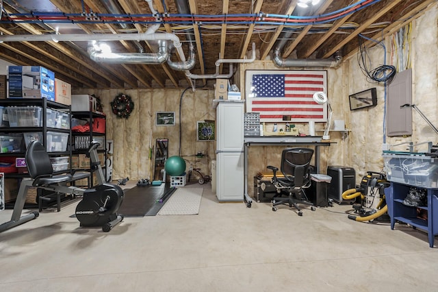 workout area with electric panel