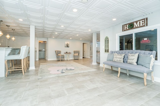 3960 Harvest Creek Ct, Rochester, MI 48306 - interior space with recessed lighting, baseboards, ornate columns, and an ornate ceiling
