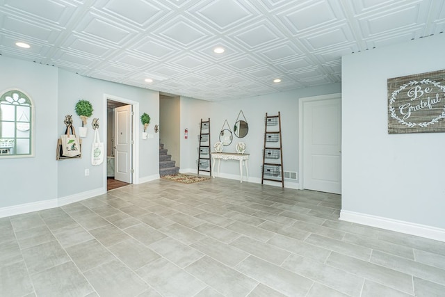 3960 Harvest Creek Ct, Rochester, MI 48306 - interior space featuring stairway, baseboards, an ornate ceiling, and recessed lighting