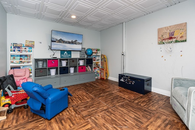 3960 Harvest Creek Ct, Rochester, MI 48306 - rec room featuring an ornate ceiling, recessed lighting, and baseboards