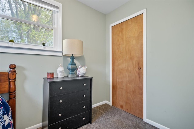 bedroom with carpet floors and baseboards