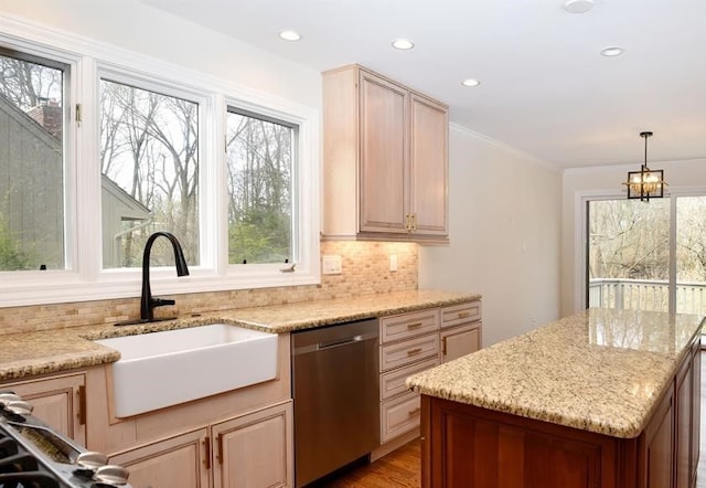 32824 Outland Trl, Bingham Farms, MI 48025 - kitchen featuring a sink, dishwasher, a wealth of natural light, and tasteful backsplash