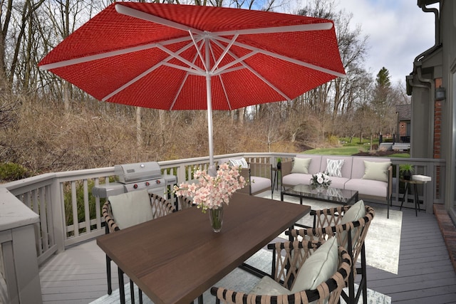 32824 Outland Trl, Bingham Farms, MI 48025 - wooden terrace with outdoor dining area and an outdoor hangout area