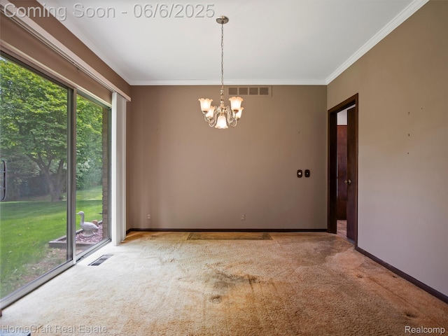 28210 Ridgebrook Rd, Farmington Hills, MI 48334 - carpeted empty room featuring a chandelier, ornamental molding, and baseboards