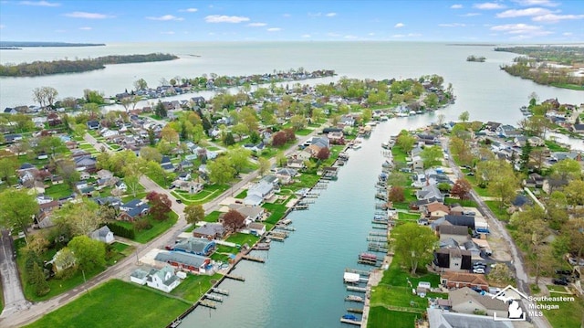 30500 Bayview St, Gibraltar, MI 48173 - aerial overview of property's location with a large body of water and nearby suburban area