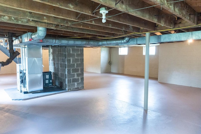 basement with heating unit
