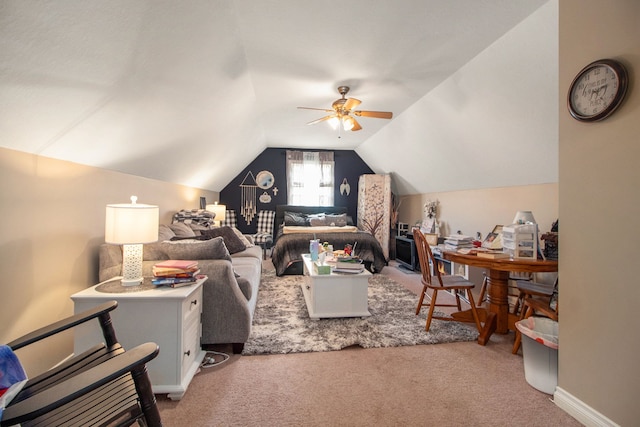 15000 Tiara Ave, Monroe, MI 48161 - living room featuring a ceiling fan, light carpet, and lofted ceiling