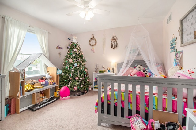 15000 Tiara Ave, Monroe, MI 48161 - carpeted bedroom with a ceiling fan and visible vents