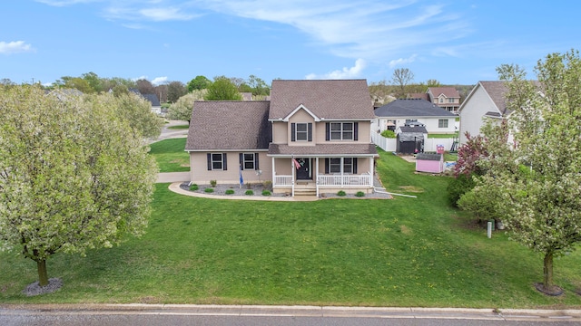 15000 Tiara Ave, Monroe, MI 48161 - view of front of house featuring a porch, roof with shingles, a residential view, and a front yard
