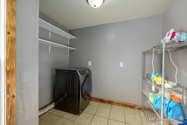 4731 N Osborn Rd, Riverdale, MI 48877 - laundry room featuring laundry area, baseboards, washer / dryer, and light tile patterned floors