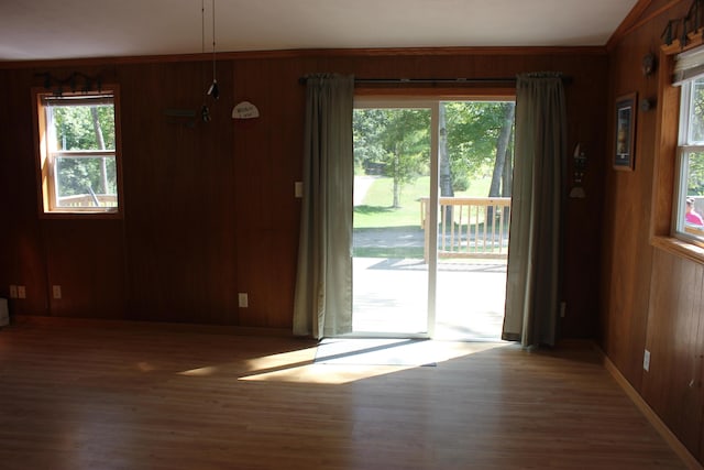 17980 1ST Callejon, Barryton, MI 49305 - interior space with baseboards, wood finished floors, and wooden walls