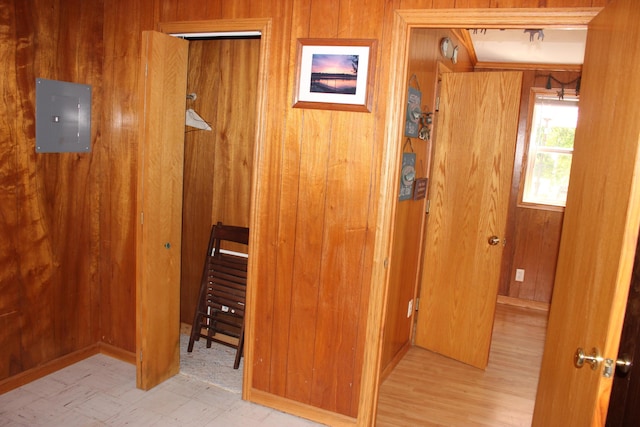 17980 1ST Callejon, Barryton, MI 49305 - hallway with wooden walls and electric panel