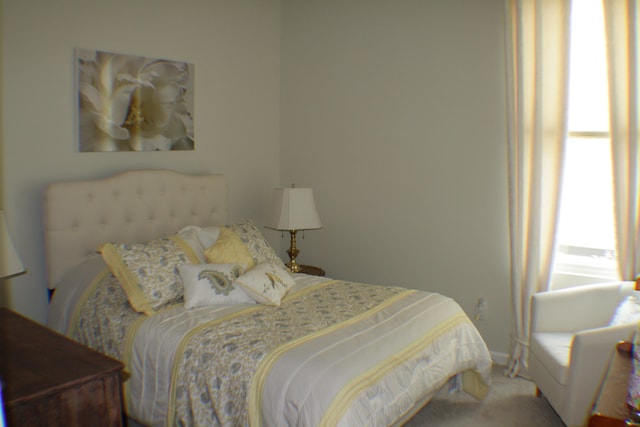 carpeted bedroom featuring baseboards and multiple windows