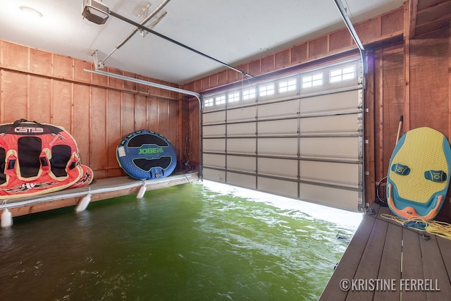 garage with wooden walls