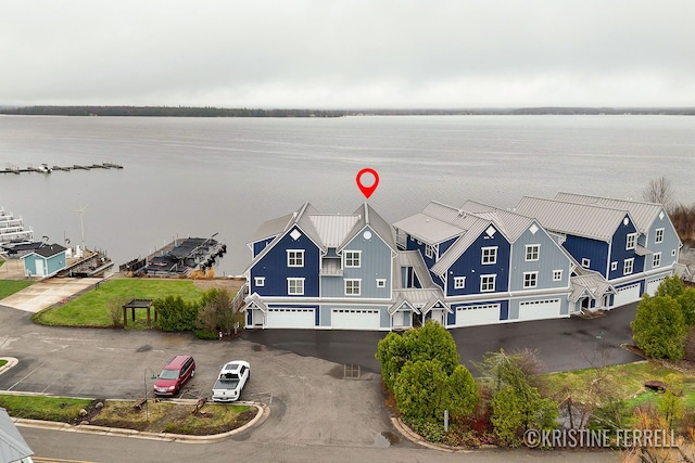 aerial view featuring a water view