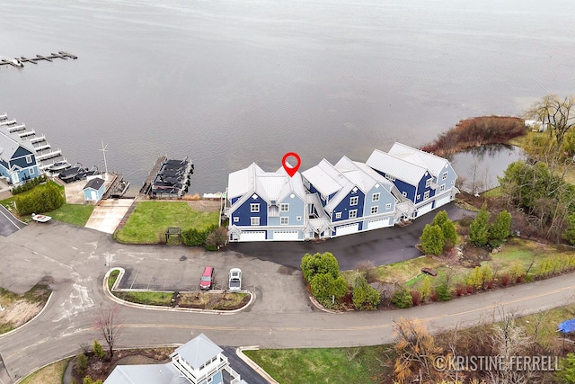 aerial view with a water view