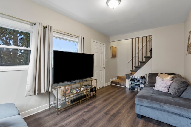 25884 Leach St, Roseville, MI 48066 - living room with baseboards, stairs, and wood finished floors