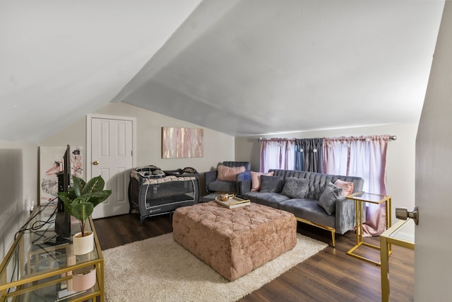 25884 Leach St, Roseville, MI 48066 - living area with vaulted ceiling and dark wood-type flooring