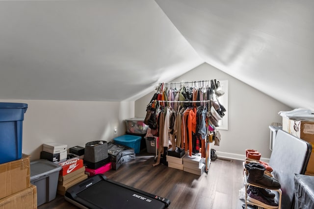 25884 Leach St, Roseville, MI 48066 - exercise area featuring wood finished floors and lofted ceiling