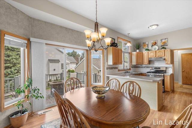 6332 Rush Creek Ct, Hudsonville, MI 49426 - dining area featuring a chandelier, a wealth of natural light, and light wood finished floors