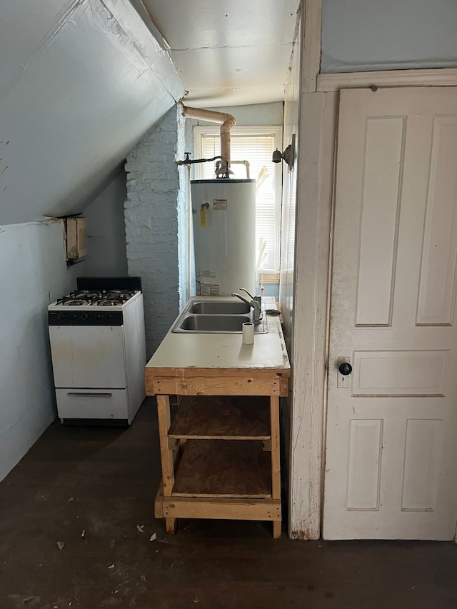 interior space featuring water heater and a sink