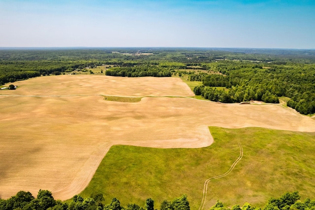 birds eye view of property featuring a forest view