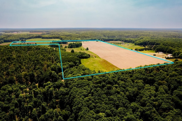 birds eye view of property featuring a forest view