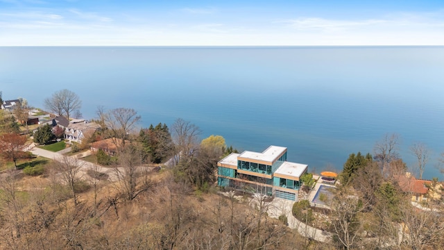 aerial view with a water view
