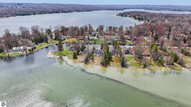 birds eye view of property featuring a residential view and a water view