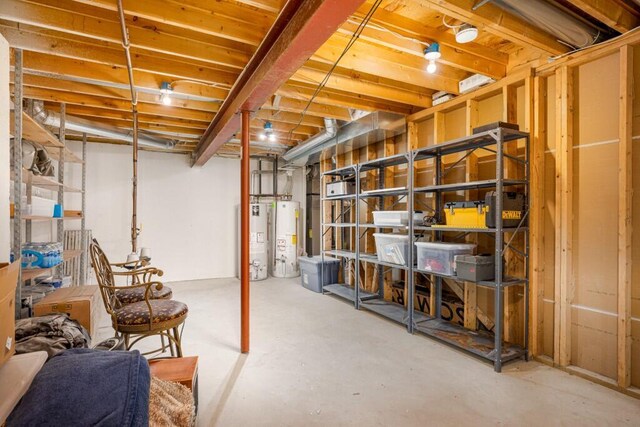 unfinished below grade area featuring gas water heater