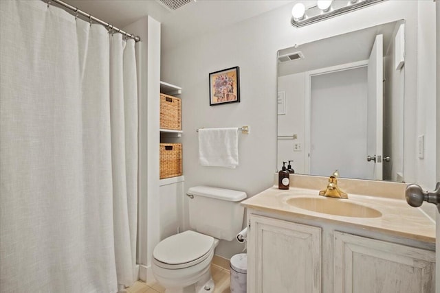 full bathroom featuring vanity, toilet, and visible vents