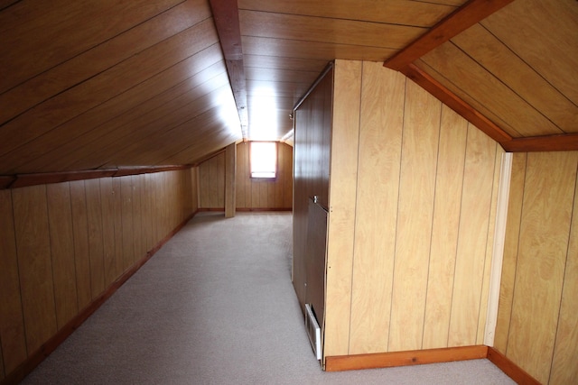 24648 Wilmot Ave, Eastpointe, MI 48021 - additional living space with wooden walls, carpet flooring, and lofted ceiling