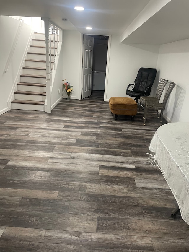 11916 Geoffry Dr, Warren, MI 48093 - finished below grade area featuring stairway, baseboards, recessed lighting, and wood finished floors