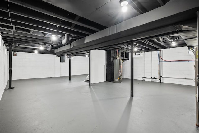 unfinished basement with water heater