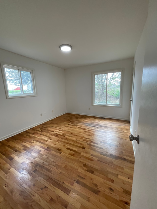 spare room featuring baseboards, plenty of natural light, and wood finished floors