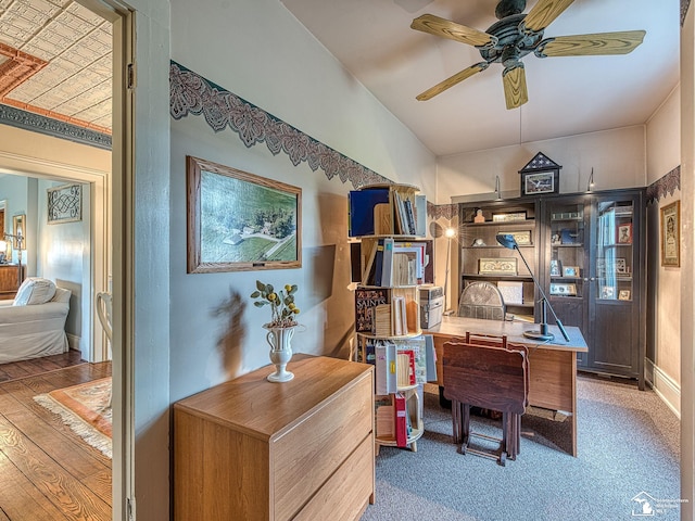6603 S Stony Creek Rd, Monroe, MI 48162 - office with ceiling fan, wood finished floors, and lofted ceiling