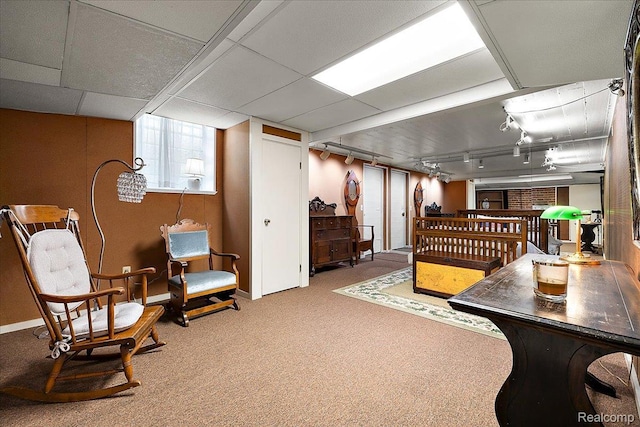 62 Robertson Ct, Clarkston, MI 48346 - living area with carpet flooring, baseboards, and a fireplace
