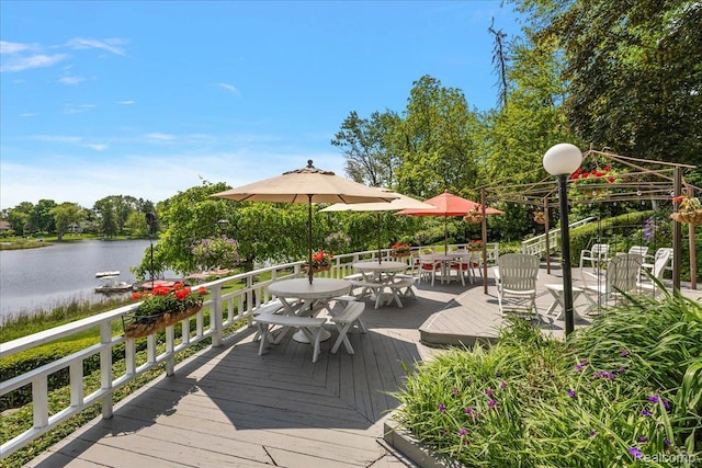 62 Robertson Ct, Clarkston, MI 48346 - deck featuring outdoor dining area and a water view