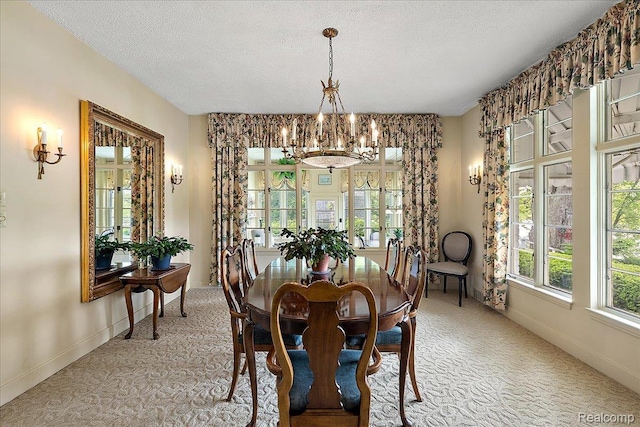 62 Robertson Ct, Clarkston, MI 48346 - carpeted dining area featuring a chandelier, baseboards, and a textured ceiling