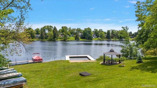 62 Robertson Ct, Clarkston, MI 48346 - water view featuring a floating dock and a gazebo