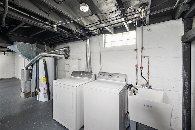 20040 E 8 Mile Rd, Harper Woods, MI 48225 - washroom with gas water heater, separate washer and dryer, and heating unit