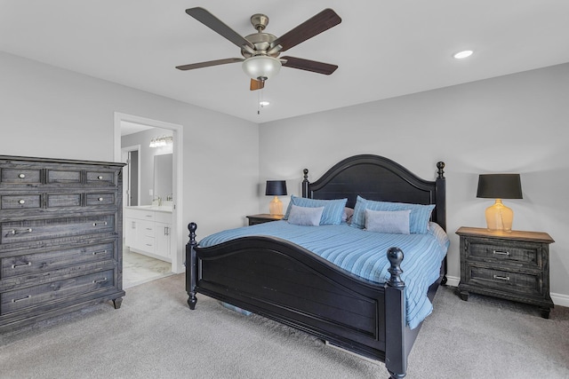 146 Bloomfield Blvd, Brooklyn, MI 49230 - bedroom featuring baseboards, connected bathroom, carpet, and a ceiling fan