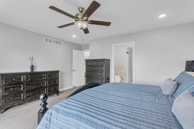 146 Bloomfield Blvd, Brooklyn, MI 49230 - bedroom featuring a ceiling fan, visible vents, carpet floors, baseboards, and recessed lighting