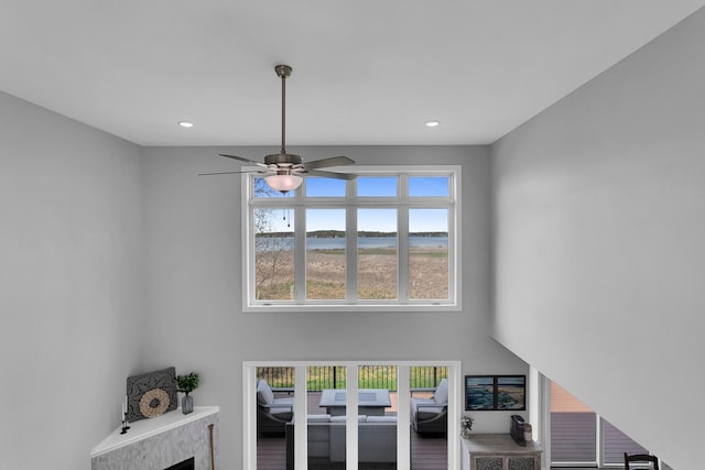 146 Bloomfield Blvd, Brooklyn, MI 49230 - living area with recessed lighting, ceiling fan, and a wealth of natural light