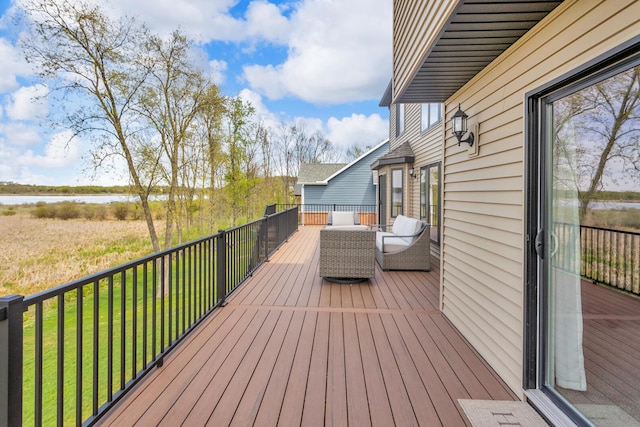 146 Bloomfield Blvd, Brooklyn, MI 49230 - wooden terrace with a lawn, a water view, and outdoor lounge area